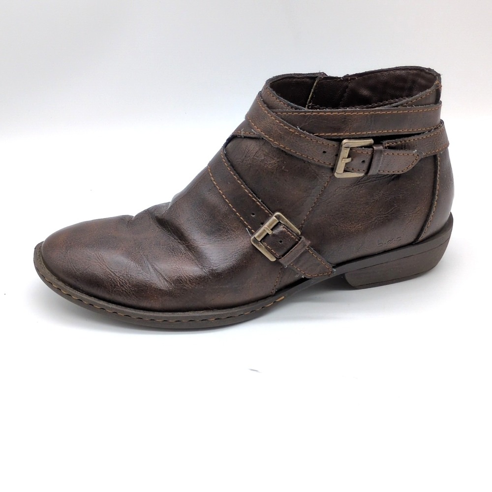 b.o.c. Shoes Womens Brown 7.5 Ankle Boots Zip Straps Buckles Faux Leather Biker